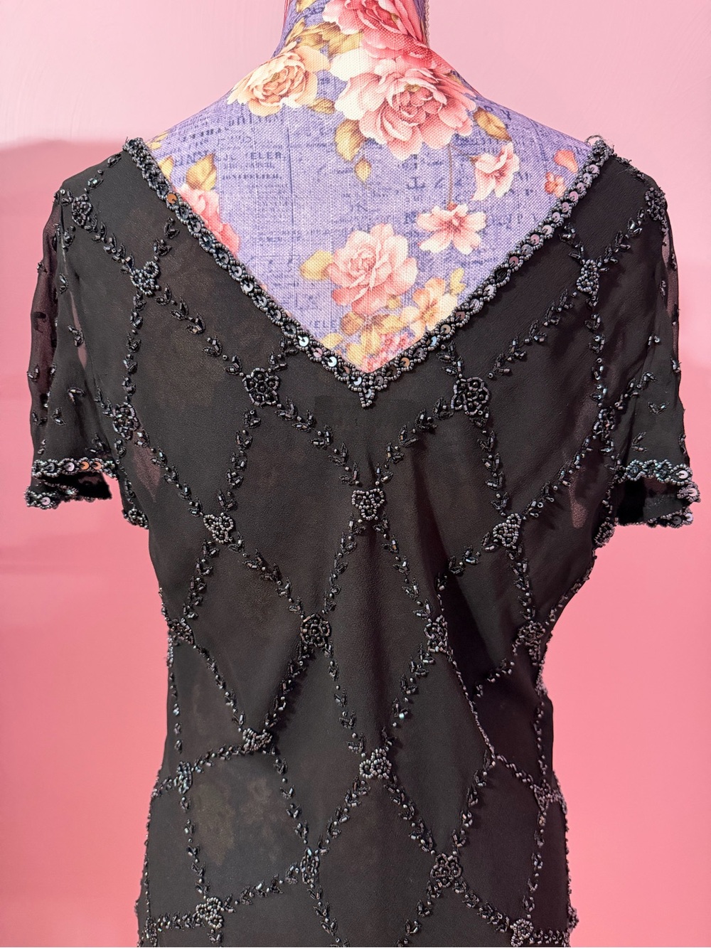 Adrianna Papell Boutique Black Chiffon Beaded Sequin V-Neck Fairy Top - Size XL - Picture 6 of 8
